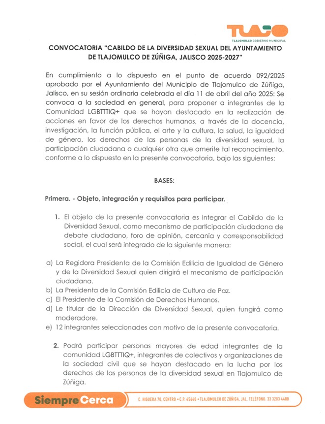 Convocatoria del Cabildo de la Diversidad Sexual 2025-2027